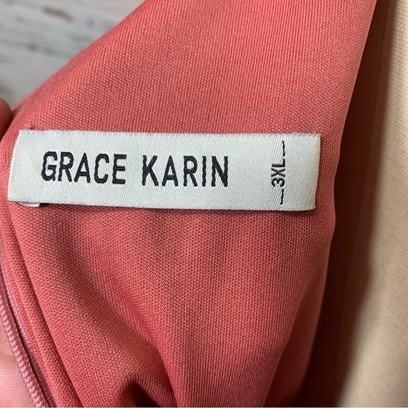 Grace Karin Pink Corral Midi Dress Chiffon Slit Sleeves Flowy Minimalist Sz 3XL - Picture 10 of 15